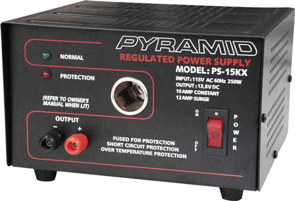PS15KX Pyramid 10 Amp 12 Volt Power Supply with Cigarette Lighter Socket