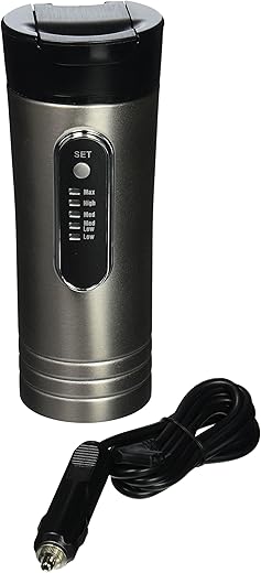 RoadPro RP0719 12-Volt 15oz. Premium Heated Travel Mug, Silver, Black